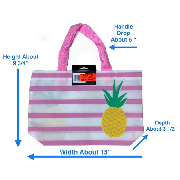 Flip Flop Tote Bag Set Pineapple Tropical Beach Theme Pink White Women’s L 9/10 - Picture 2 of 16